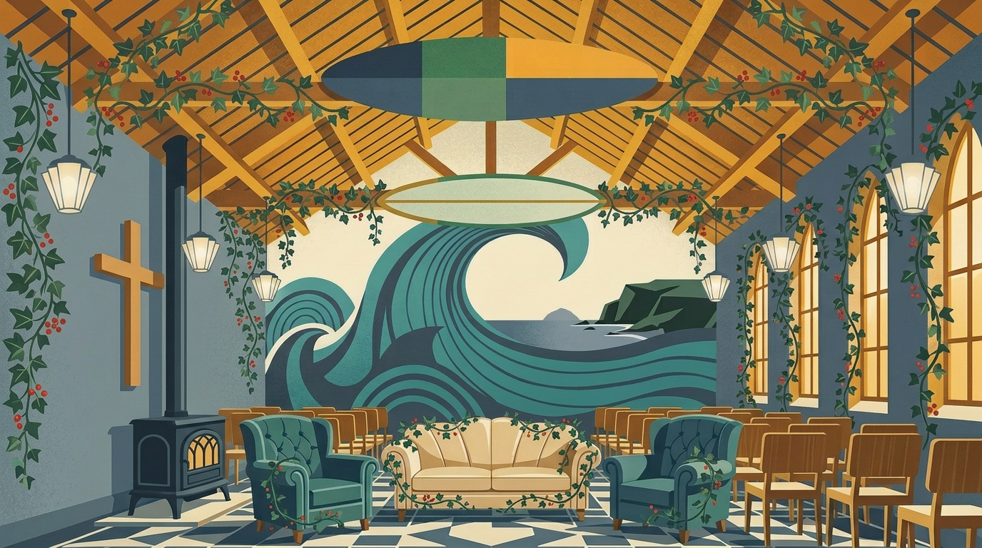 Boards in the rafters, waves on the wall
