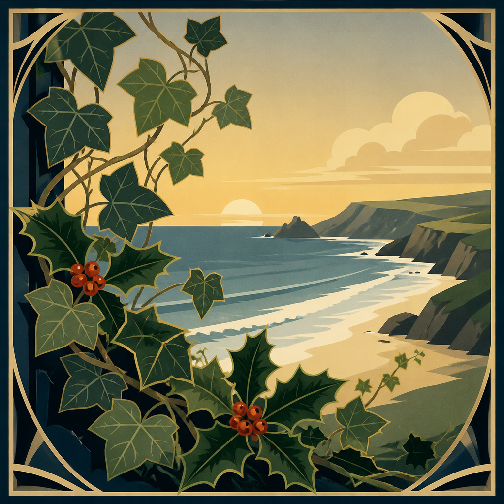 Winter ivy and holly motif